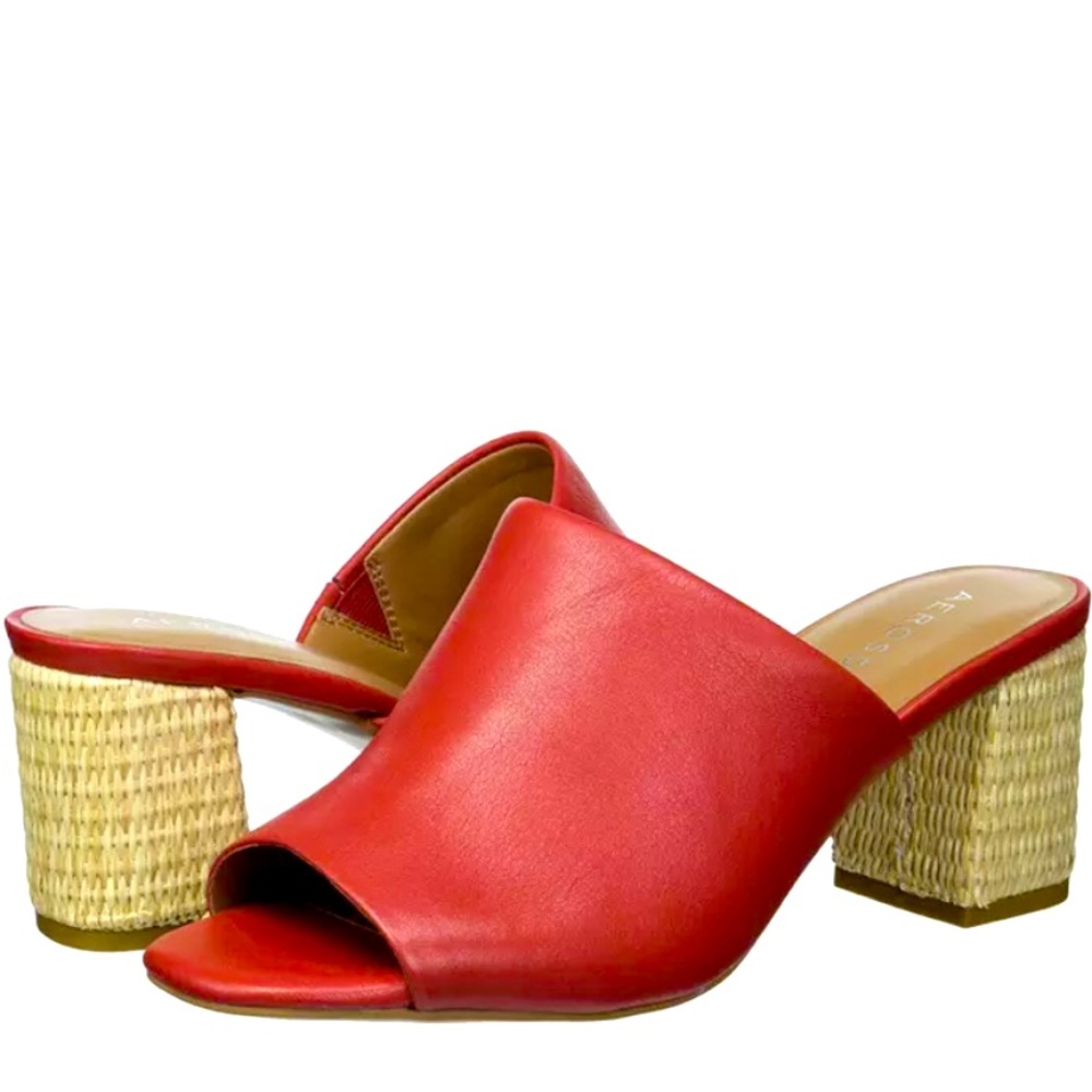 Aerosoles Women's Erie Block Heel Slide Sandal White Leather